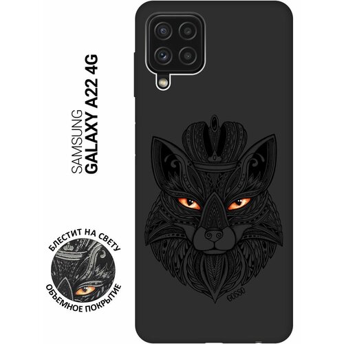 Матовый Soft Touch силиконовый чехол на Samsung Galaxy A22 4G, Самсунг А22 4Г с 3D принтом Fox Queen черный чехол книжка на samsung galaxy a22 4g самсунг а22 4г с 3d принтом fox queen черный