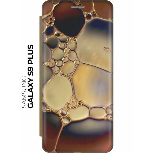 Чехол-книжка Бронзовые капли на Samsung Galaxy S9+ / Самсунг С9 Плюс золотой чехол книжка разноцветные капли красок на samsung galaxy s9 самсунг с9 плюс с эффектом блика золотой