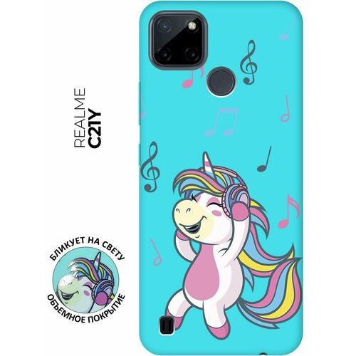 Матовый чехол Musical Unicorn для Realme C21Y / Рилми С21у с 3D эффектом бирюзовый матовый чехол camomiles для realme c21y рилми с21у с 3d эффектом бирюзовый