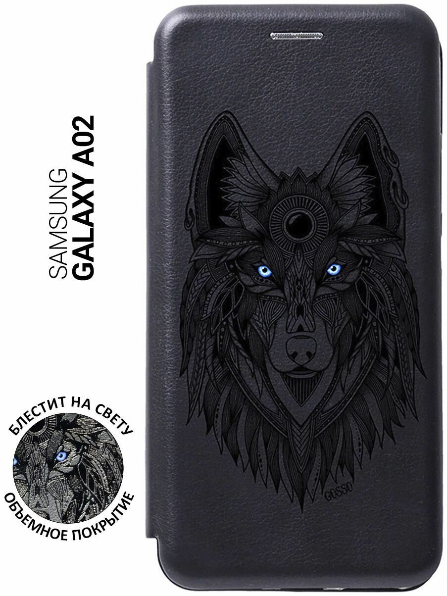 Чехол-книжка Book Art Jack для Samsung Galaxy A02 с принтом "Grand Wolf" черный