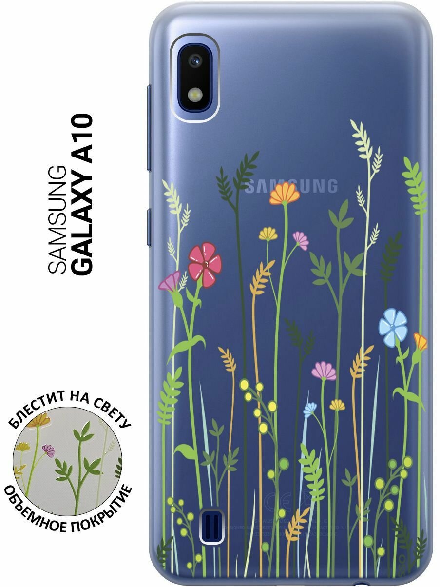 Ультратонкий силиконовый чехол-накладка Transparent для Samsung Galaxy A10 с 3D принтом "Flowers & Fern"