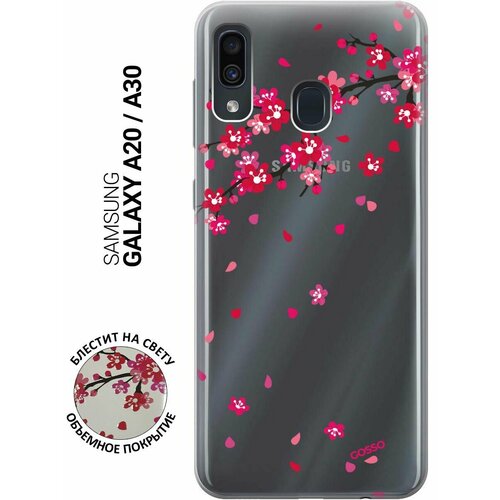 ультратонкий силиконовый чехол накладка transparent для samsung galaxy a20 a30 с 3d принтом lovely cornflowers Ультратонкий силиконовый чехол-накладка Transparent для Samsung Galaxy A20, A30 с 3D принтом Sakura