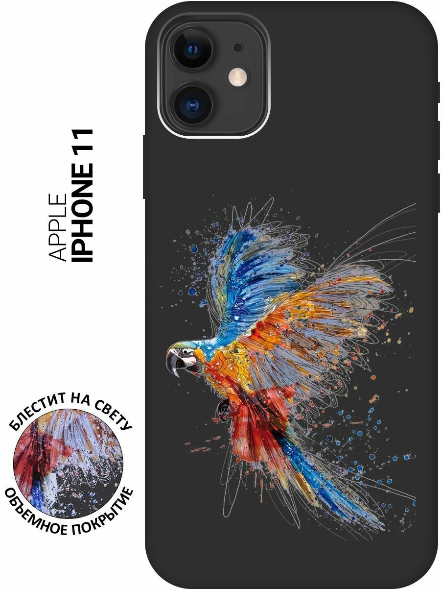Силиконовый чехол на Apple iPhone 11 / Эпл Айфон 11 с рисунком "Разноцветный попугай" Soft Touch черный