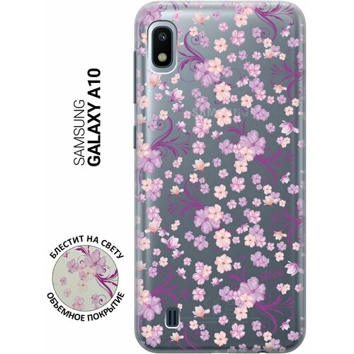 Ультратонкий силиконовый чехол-накладка Transparent для Samsung Galaxy A10 с 3D принтом Lilac Flowers ультратонкий силиконовый чехол накладка transparent для samsung galaxy a10 с 3d принтом сurly flowers