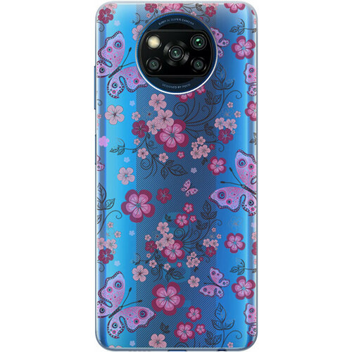 Ультратонкий силиконовый чехол-накладка ClearView для Xiaomi Poco X3 с 3D принтом Butterflies and Flowers ультратонкий силиконовый чехол накладка clearview 3d для xiaomi redmi 9a с принтом butterflies and flowers