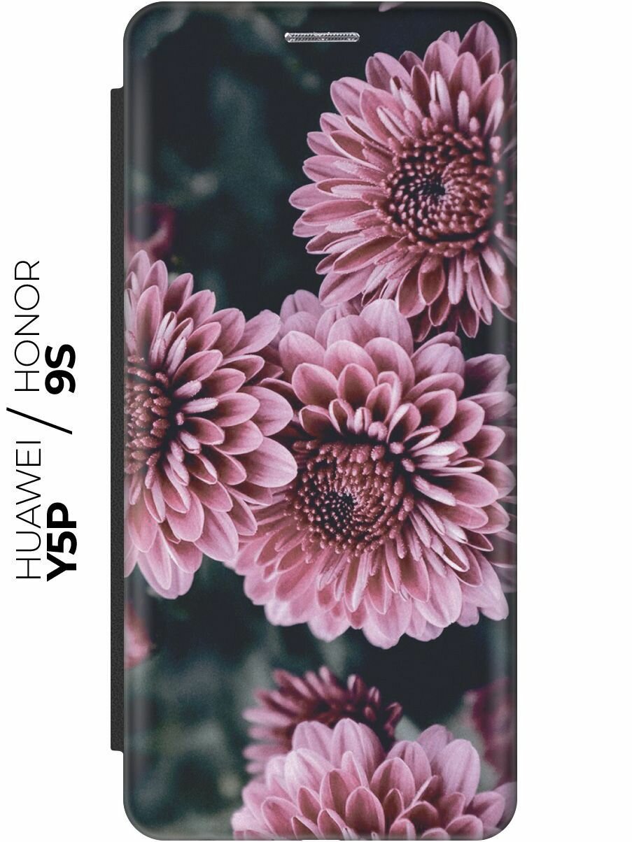 Чехол-книжка Нежные розовые астры на Honor 9S / Huawei Y5P / Хуавей У5Р / Хонор 9с черный