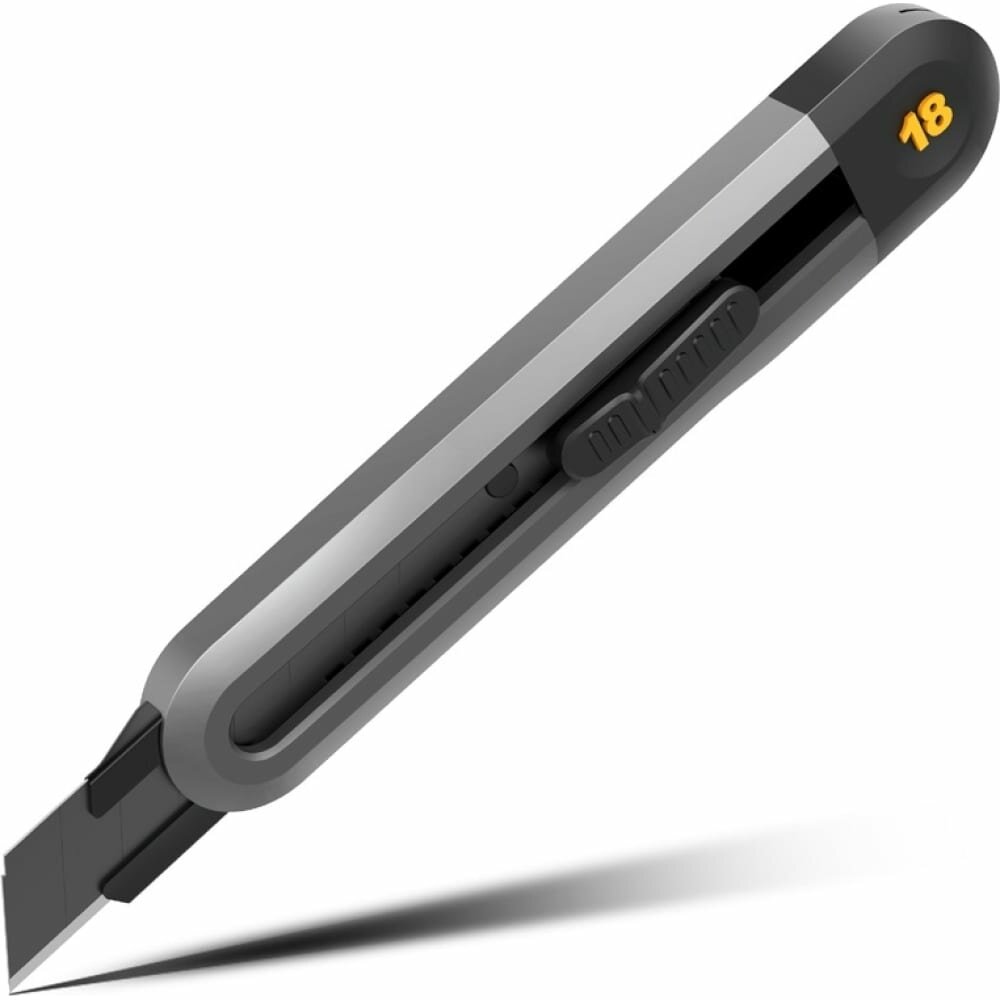 DELI технический нож "Home Series Black" HT4018 (Эксклюзивный дизайн, софттач пластик, чёрное лезвие, подарочная упаковка) 104616