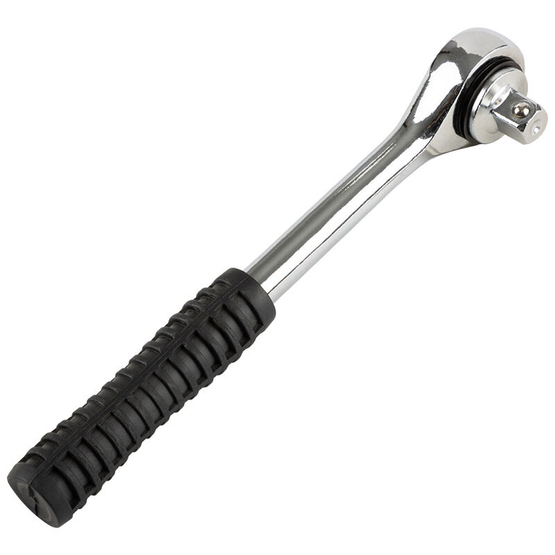 Ключ-трещотка 3/8, закаленная углеродистая сталь, длина 187мм, прорезиненная ручка