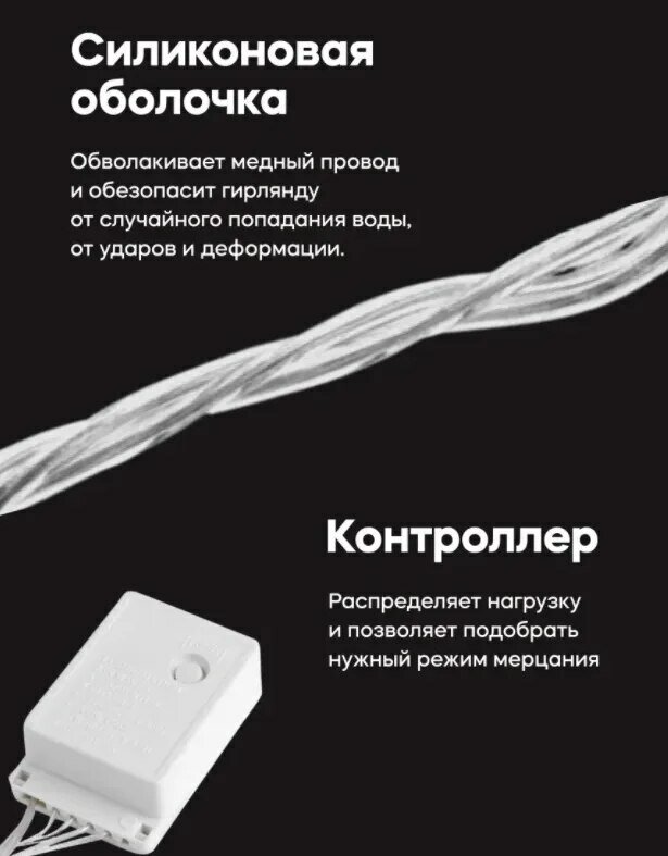 Светодиодная гирлянда занавес, 1,5х1,5 метра, 160 LED, 8 режимов, тёплый белый — фото 1