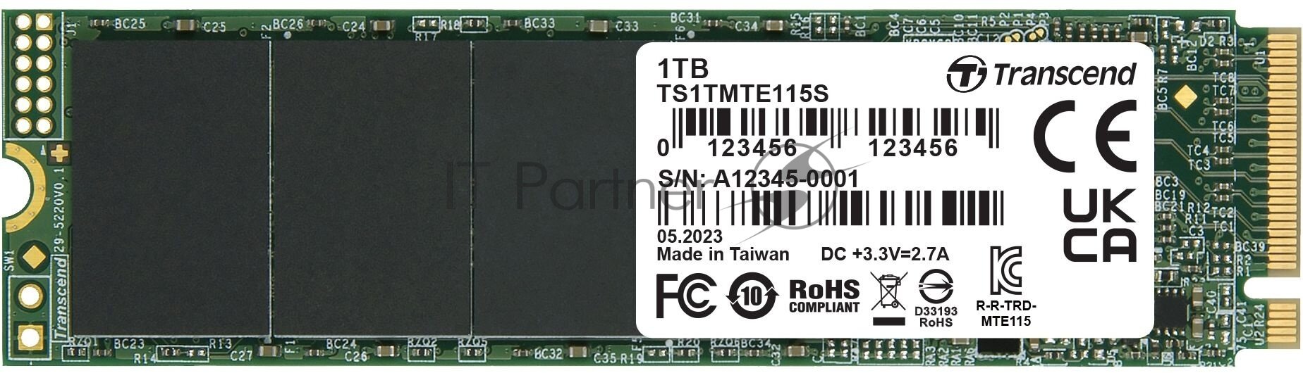 Накопитель SSD Transcend PCI-E 3.0 x4 1Tb TS1TMTE115S 115S M.2 2280 0.2 DWPD