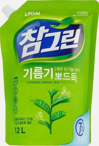 Изображение товара Lion Chamgreen Средство для мытья посуды, овощей и фруктов Зеленый чай 1,2 л в мягкой упаковке
