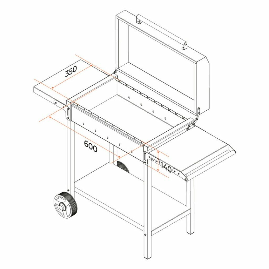Мангал 1285 мм, 600х520х901 мм, 2 мм, разборный, с крышкой, 2 полки, с колесами, Gratar, МАН 203 - фотография № 7