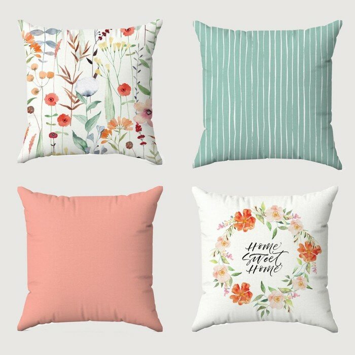 фото Этель Чехол на подушку "Flowers", 4 шт, 40*40 см, велюр