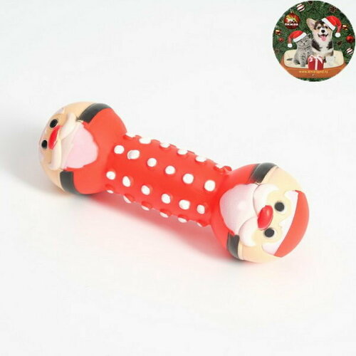 Игрушка-гантель пищащая Дед мороз для собак, 13 x 5 см, красная