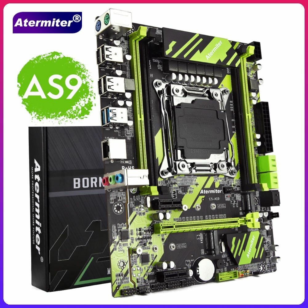 Материнская плата 2011-3 Atermiter X99 AS9 (X99 B85 4DDR4 2CH PCI-Ex16 2x PCI-Ex1 2x M.2 NVME USB 3.0 GBLAN mATX)