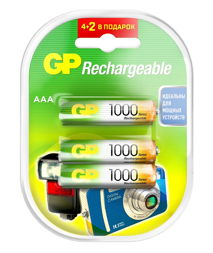 Аккумулятор GP 100AAAHC4/2-2CR6 1000mAh AAA (в блистере 6шт ) .