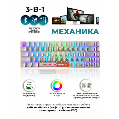 Беспроводная механическая игровая клавиатура с подсветкой GK6168 RGB 3 в 1 кейкап кошачья лапка 3190₽