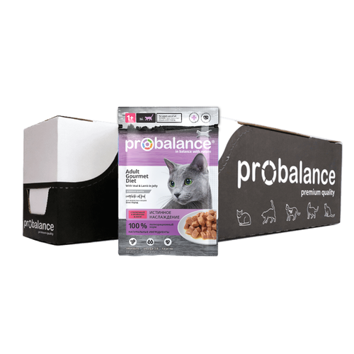 Корм влажный ProBalance Adult Gurmet diet телятина и ягненок для взрослых кошек (28шт x 85 г)