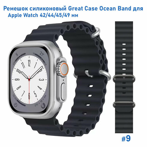 Ремешок силиконовый Ocean Band для Apple Watch 42/44/45/49 мм, на застежка, темно-синий (9) темный, синий, размер М (запястье 150–160 мм), XXL (запястье более 200 мм), S (запястье 135–150 мм)