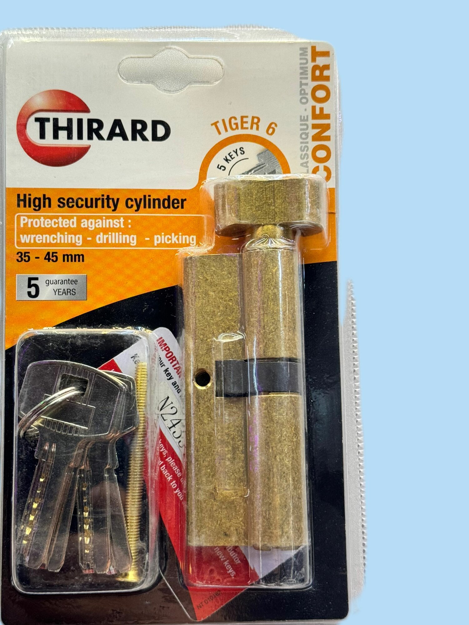 Цилиндр (личинка для замка) THIRSRD TIGER 5кл. (35*45) латунь ключ-вертушка