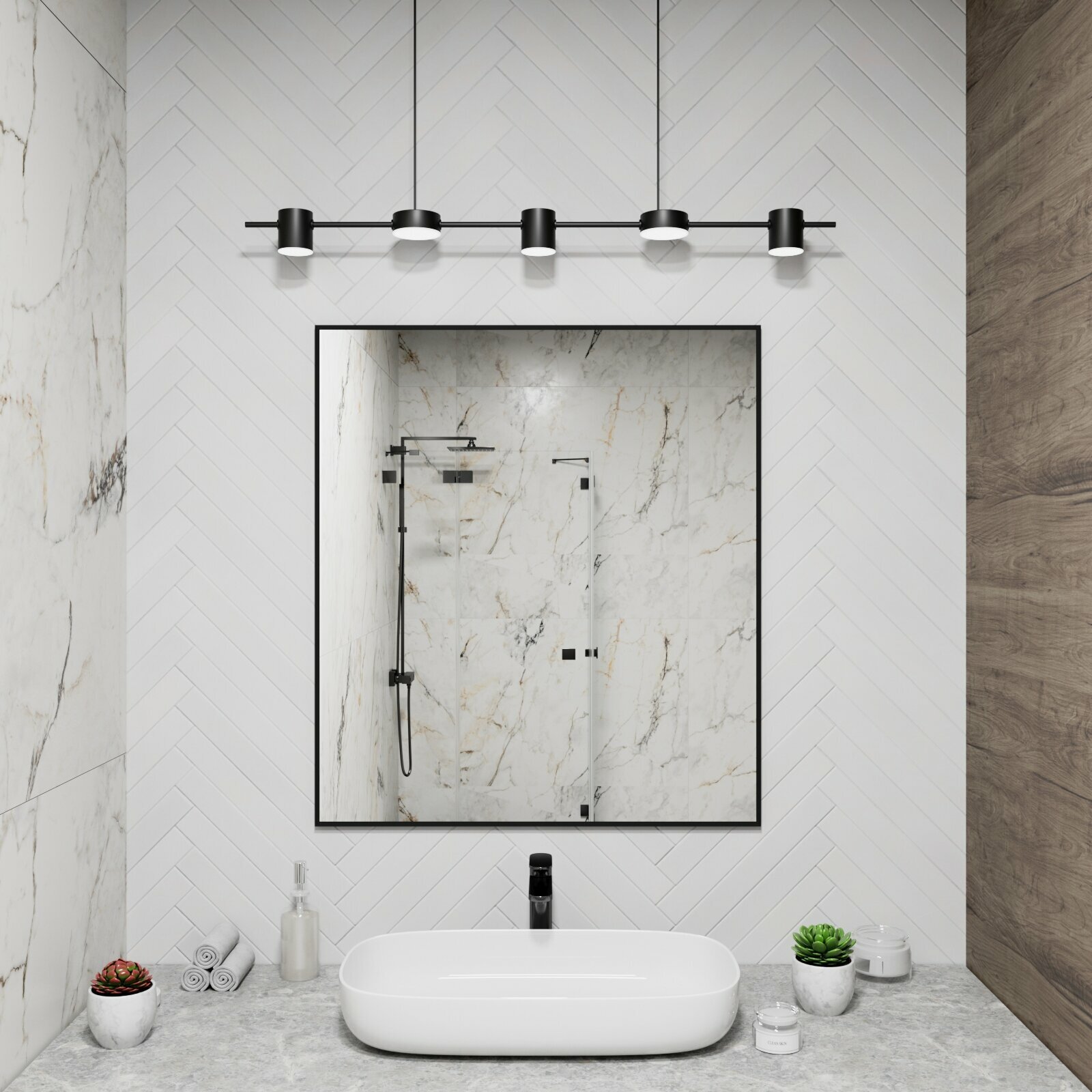 Зеркало настенное в алюминиевой раме BLX MIRROR 90х80 см. Черное