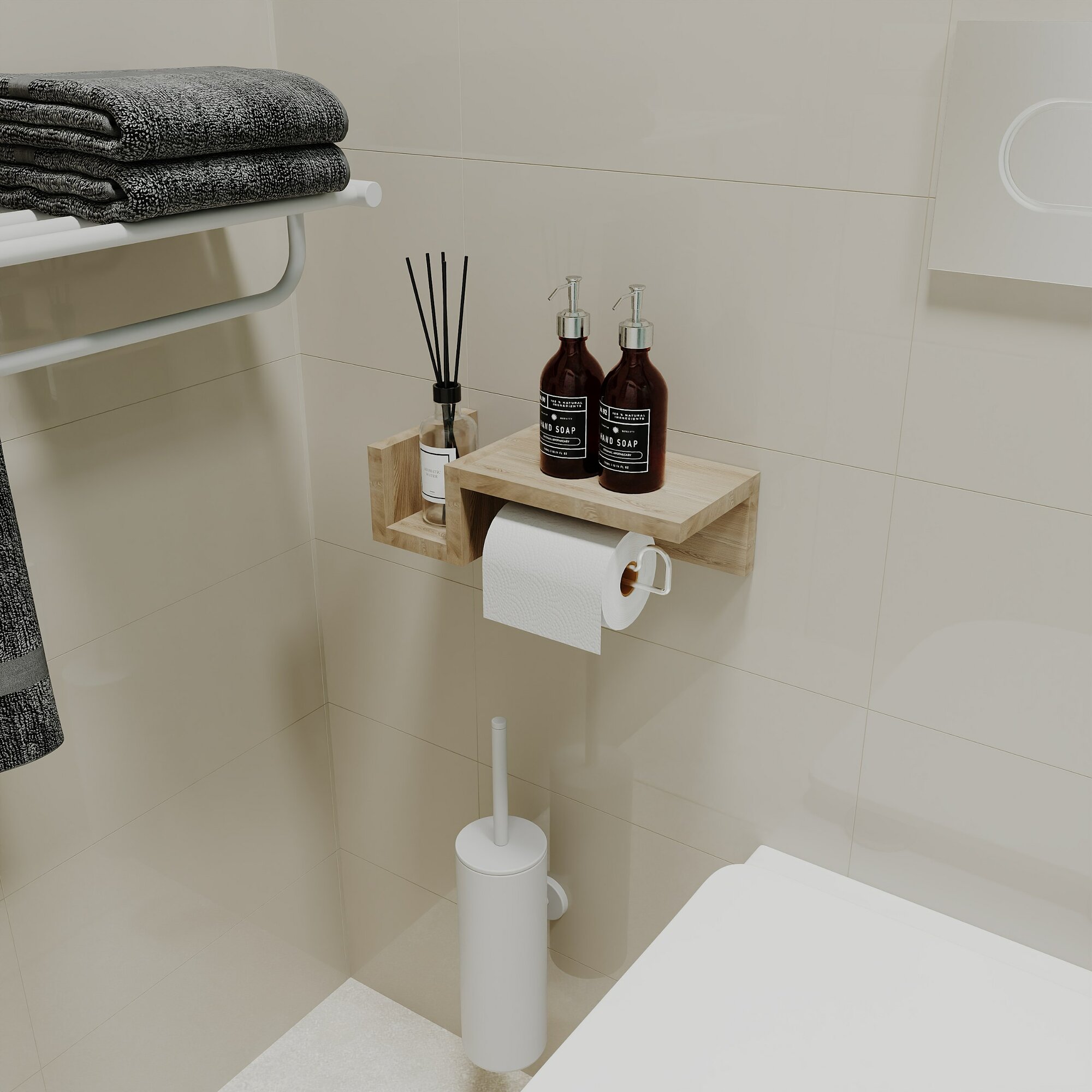 Бумагодержатель, Полка-держатель для туалетной бумаги , диспенсер, из ЛДСП, дуб вотан. — фото 1