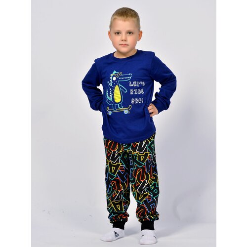 Пижама Let's Go, брюки, джемпер, размер 122/64, синий, мультиколор