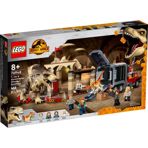 фото Конструктор lego jurassic world 76948 t. rex & atrociraptor dinosaur breakout, 466 дет.