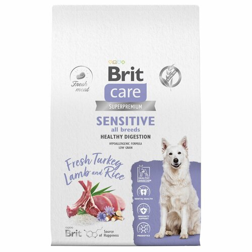 Сухой корм Brit Care Dog Adult Sensitive Healthy Digestion для собак всех пород, с индейкой и ягненком, 12 кг
