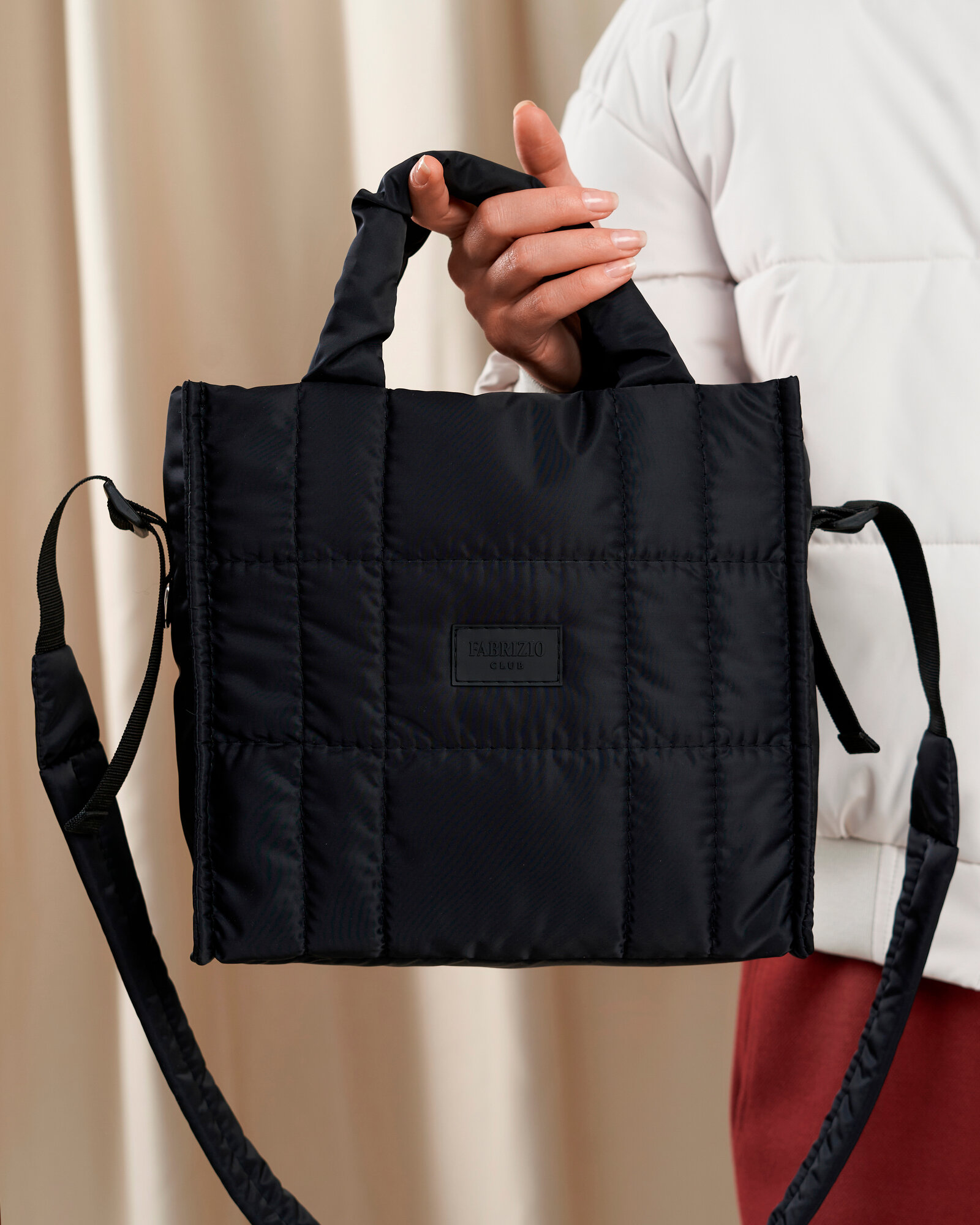 Сумка кросс-боди FABRIZIO CLUB маленькая через плечо тканевая стеганая, фактура стеганая, матовая, гладкая, черный — фото 1