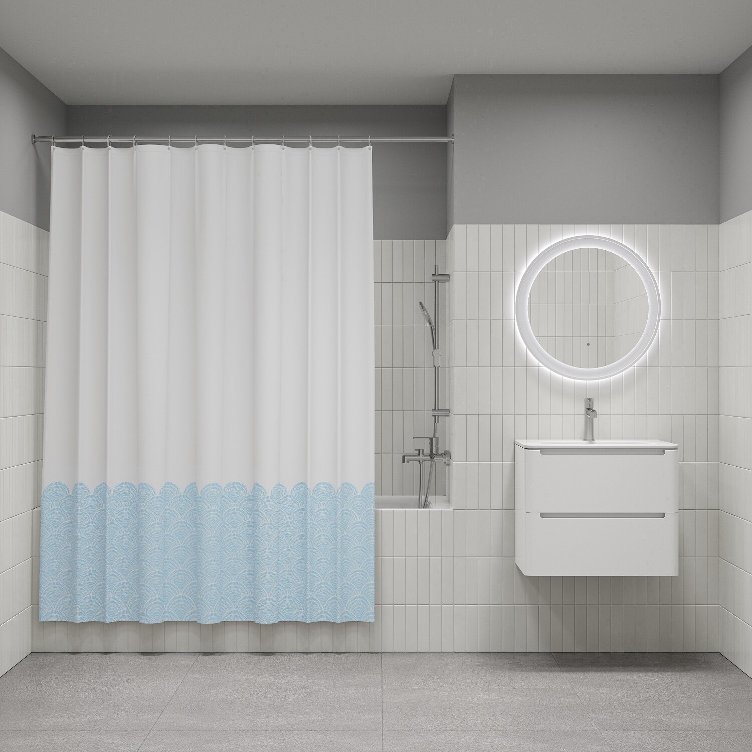 Штора для ванной IDDIS Base BW05P18i11 200x180 см голубая водоотталкивающая с кольцами