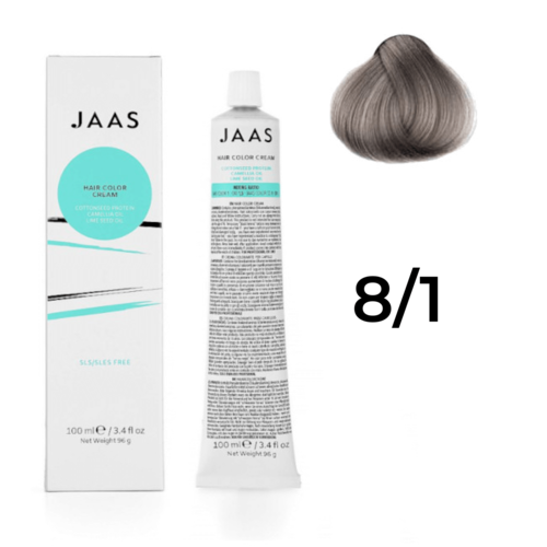 фото Крем - краска для волос профессиональная jaas 8/1 светлый русый пепельный, 100 мл