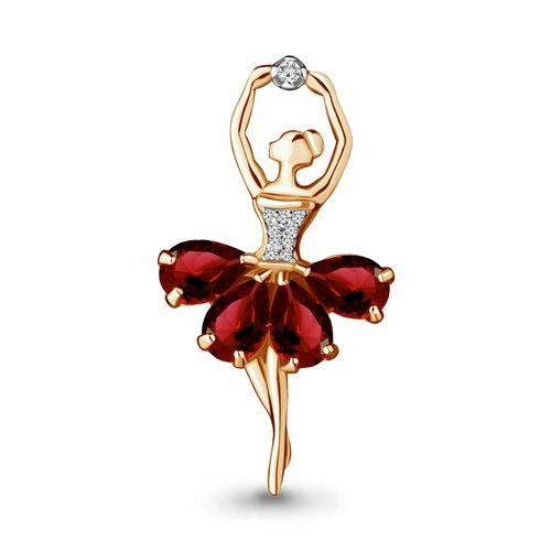 Брошь Diamant online, серебро, 925 проба, золочение, гранат, фианит, размер 2.9 см., , красный