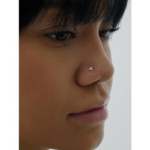 Пирсинг в нос Ювелир Карат, красное золото, 585 проба, фианит, средний вес 0.16 гр., длина 0.8 см., белый/золотистый