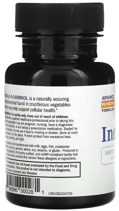 Advance Physician Formulas, Indole-3-Carbinol, индол 3-карбинол, поддержка гормонального баланса, 200 мг, 60 капсул — фото 1