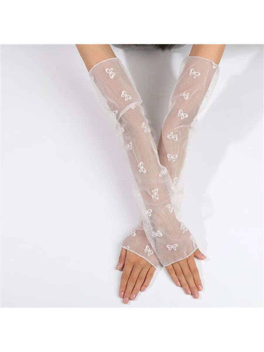 Митенки - рукав в сетку банты белые