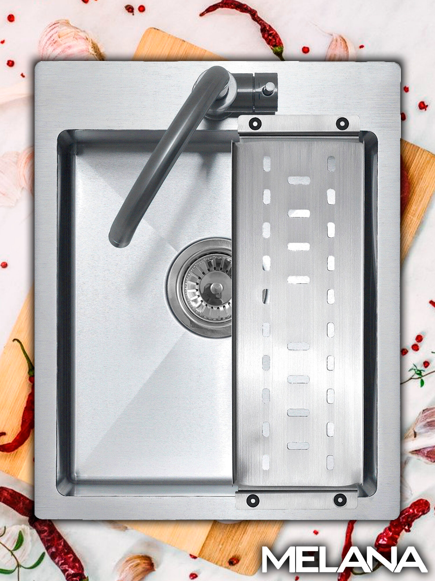 Мойка R4050H MELANA ProfLine 3,0/200 сатин врезная прямоугольная в комплекте с коландером