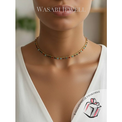 фото Чокер wasabi jewell, бисер, длина 30 см, мультиколор, золотой