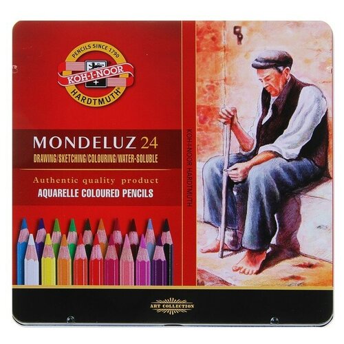 фото Карандаши акварельные набор 24 цвета, koh-i-noor mondeluz 3724, в металлическом пенале