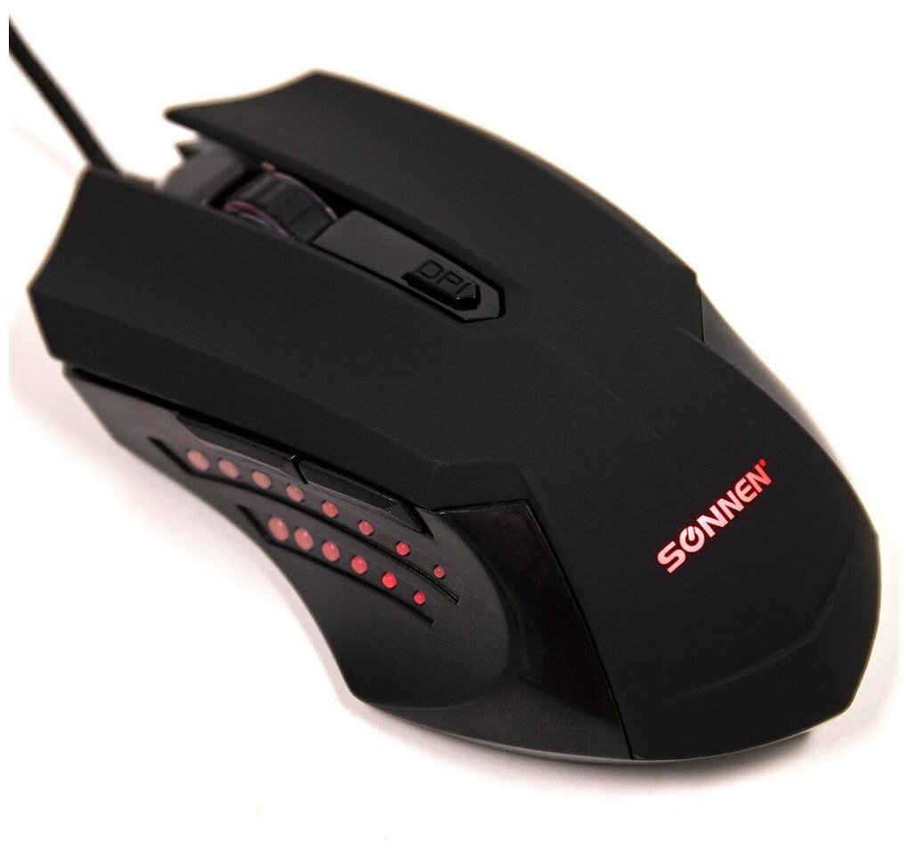 Мышь проводная игровая Sonnen I3 пластик 6 кнопок 800-2400 dpi LED-подсветка черная 513523