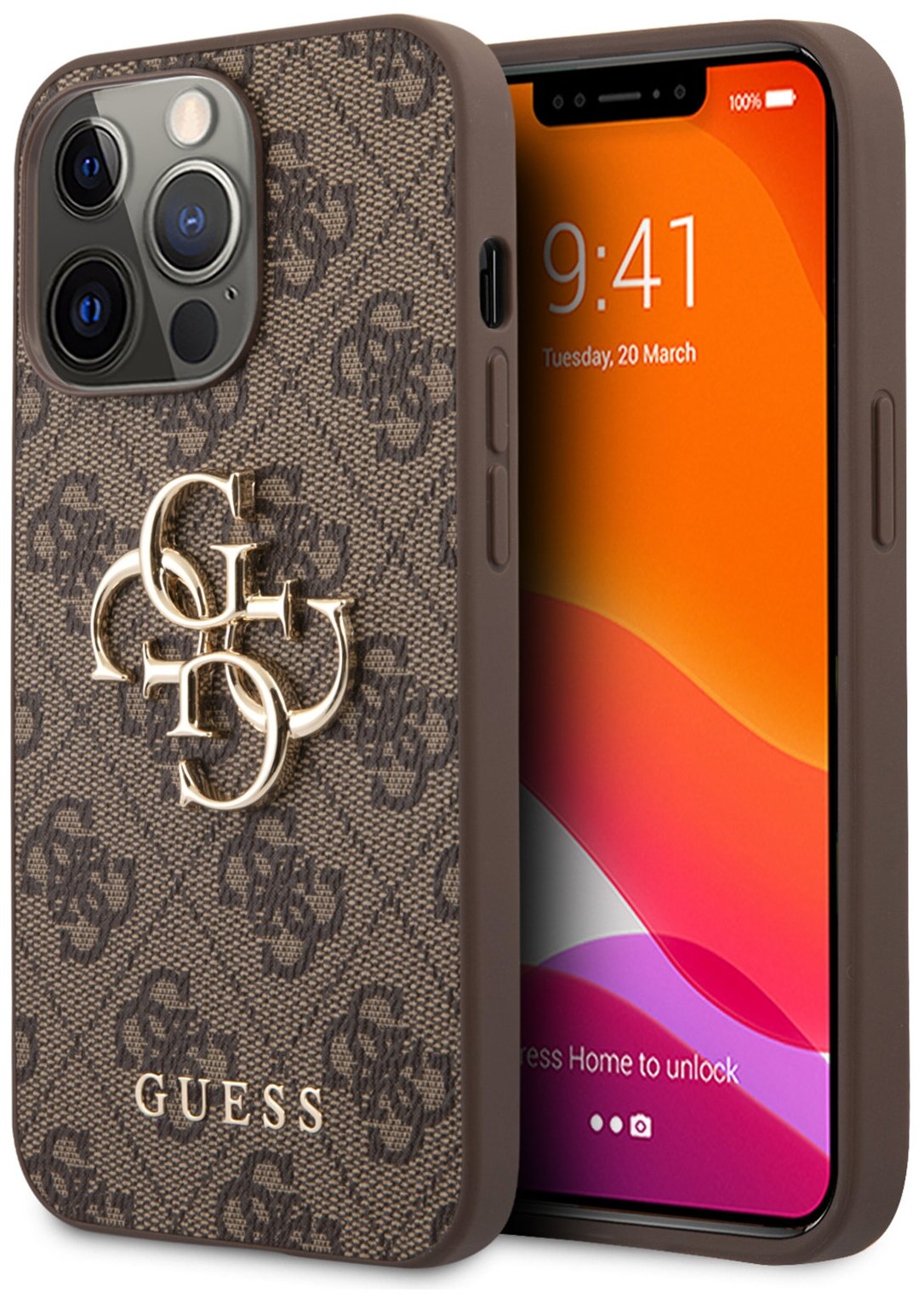 Guess для iPhone 13 Pro чехол PU 4G Big metal logo Hard Brown