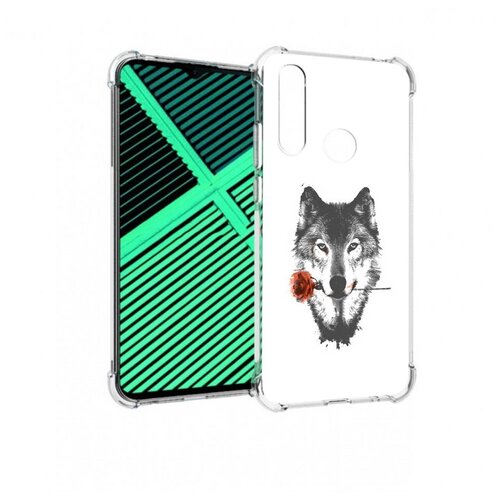 Чехол задняя-панель-накладка-бампер MyPads волк с розой для Motorola Moto G8 Power Lite противоударный