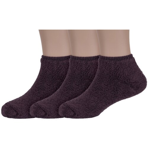 Комплект из 3 пар детских махровых носков ХОХ коричневые, размер 12-14