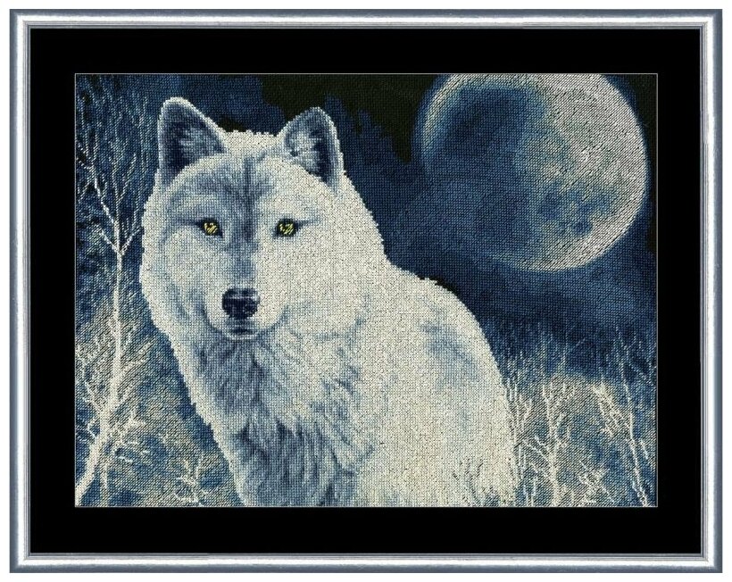 Белый волк, с добавлением светящихся в темноте ниток ДЖ-029