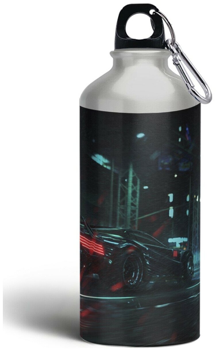 Бутылка спортивная,туристическая фляга, 500мл с карабином Машина киберпанк неон - 385