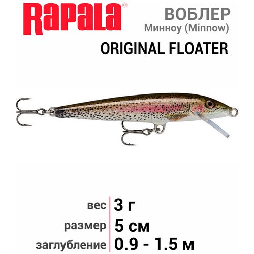 Воблер RAPALA Original Floater 05 /RTL /плавающий/ 0,9-1,5м, 5см, 3гр F05-RTL