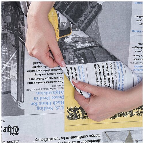 Ткань поплин Традиция красный газета (3687)