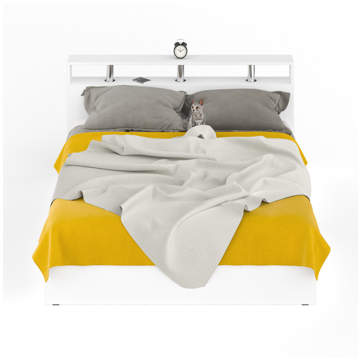 Кровать белая Камелия 1600, цвет белый, ШхГхВ 163,5х203,5х78,2 см, сп. м. 1600х2000 мм, без матраса, основание есть