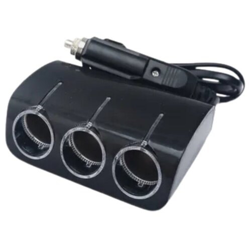 Разветвитель прикуривателя с подсветкой 1521/ 3 гнезда / черный с проводом