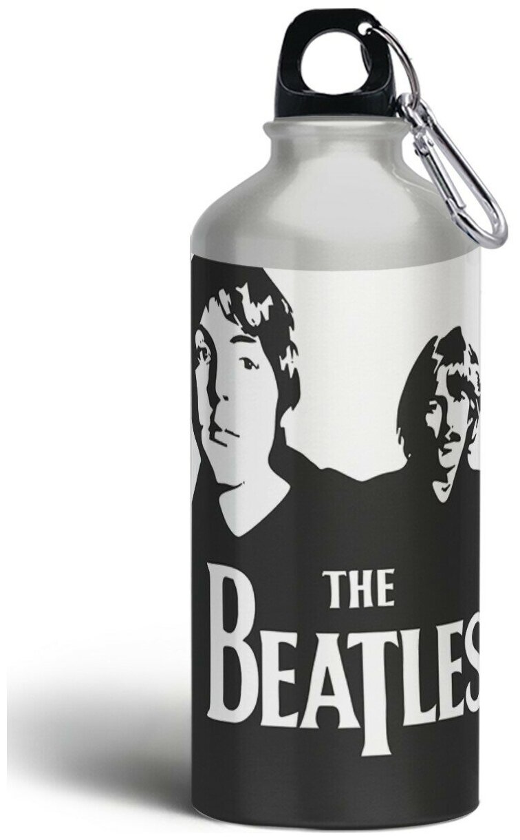 Бутылка спортивная,туристическая фляга, 500мл с карабином beatles(Джон Леннон,битлс, Joy division, David Bowie,Bob Dylan) - 956